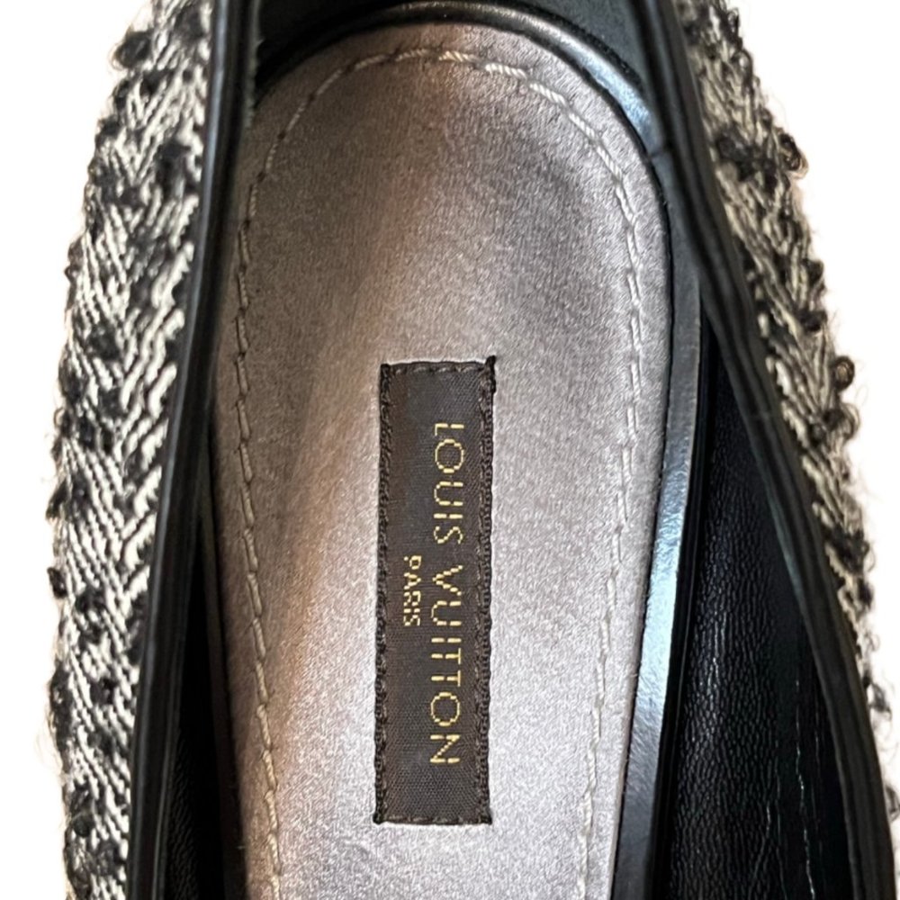 Louis Vuitton Black Leather Tweed Heels Size 37.5 - Picture 11 of 13